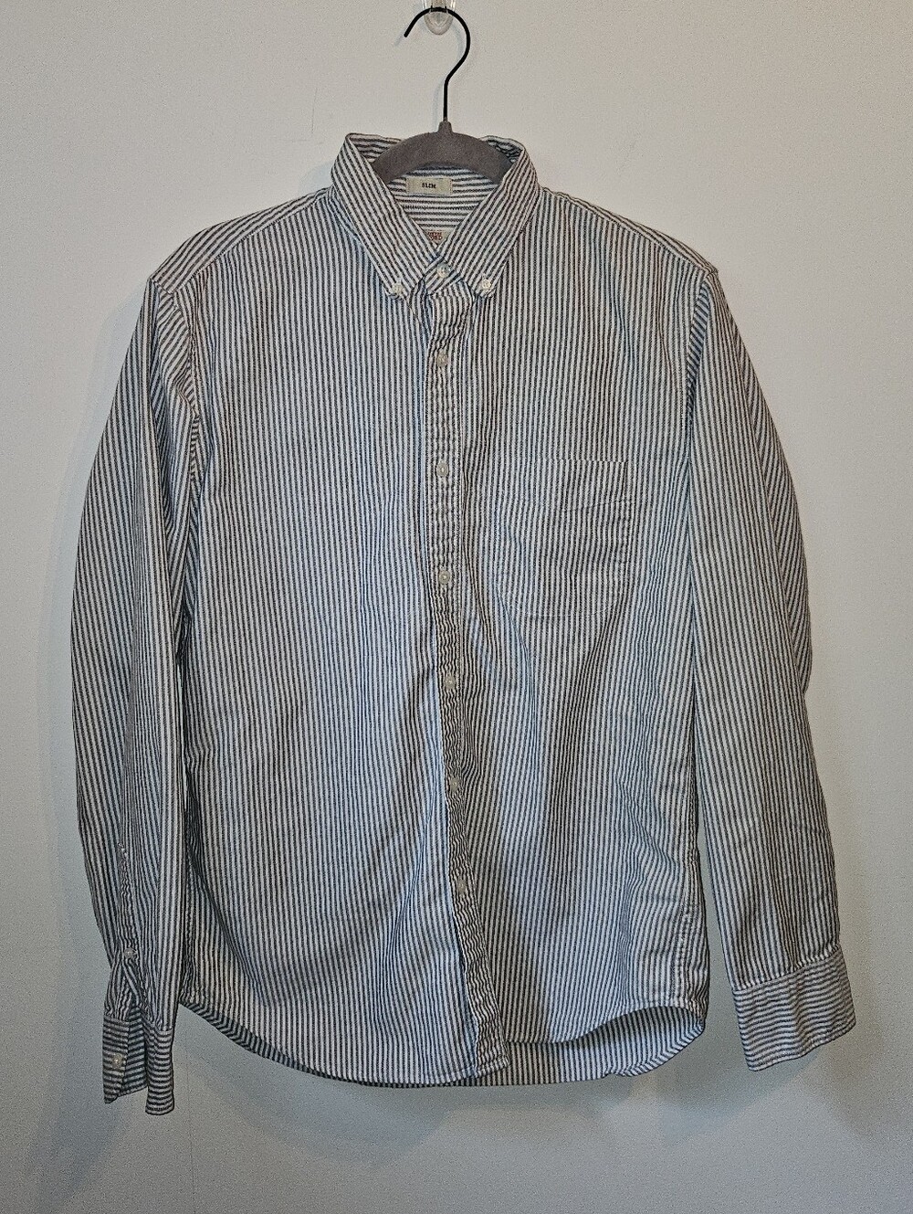 J.Crew Striped Cotton Button Up White and Gray Slim Fit Medium